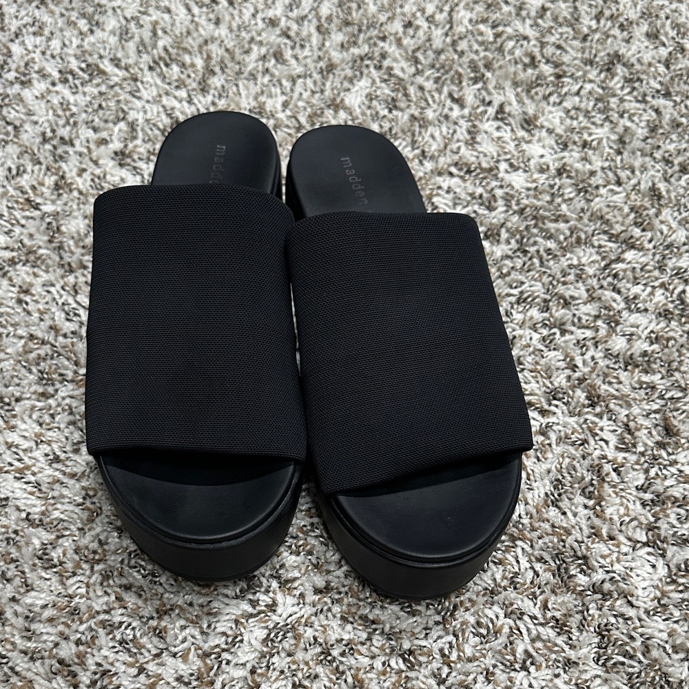 Madden Girl Black Slide Wedges